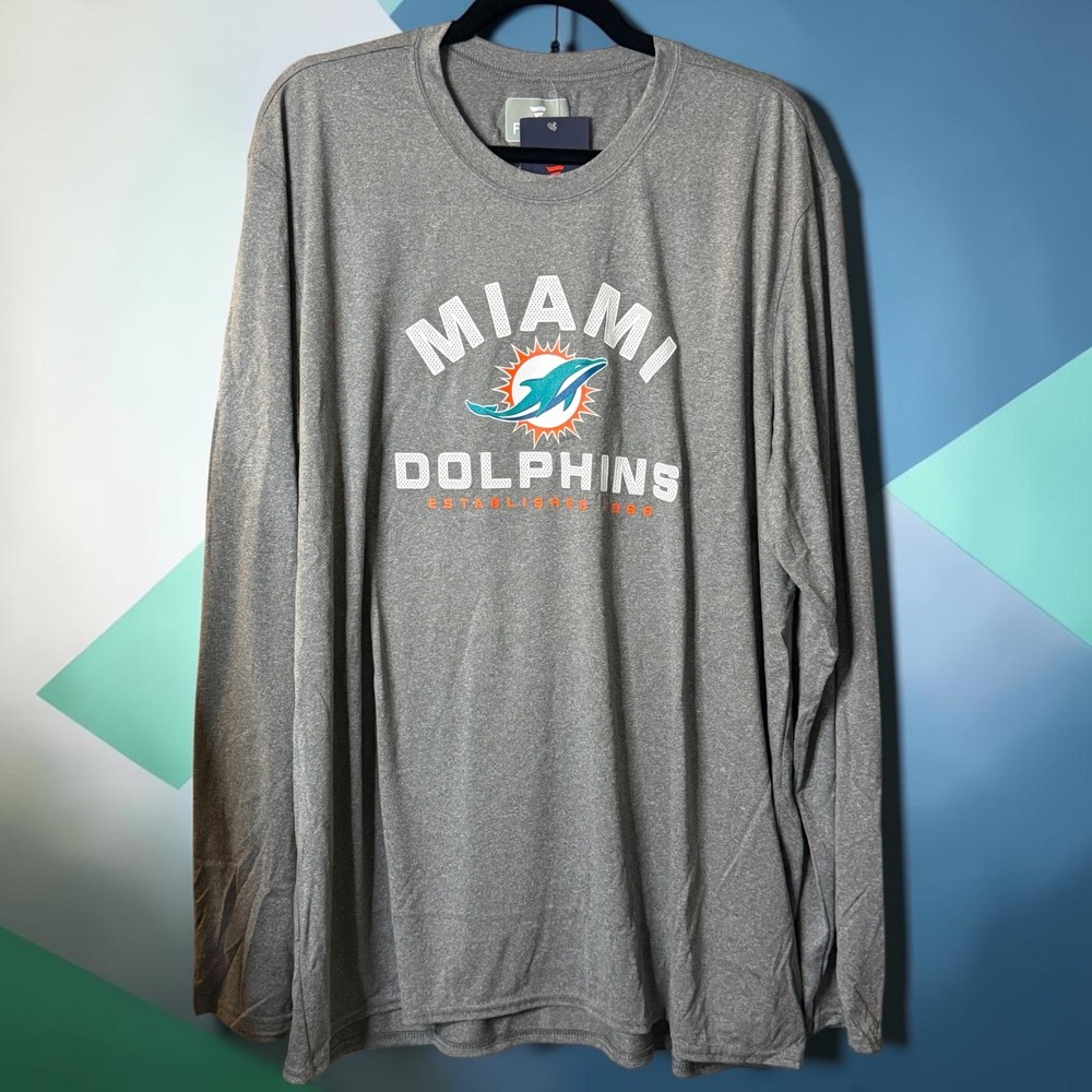Fanatics NFL Miami Dolphins Mens 2XL Gray Long Sleeve Shirt NWT 2R42